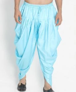 Vastramay Men's Light Blue Silk Blend Dhoti