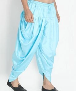 Vastramay Men's Light Blue Silk Blend Dhoti