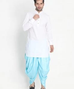 Vastramay Men's Light Blue Silk Blend Dhoti