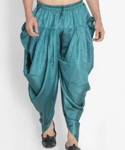 Buy 1 Get 1 VASTRAMAY Men's Green Silk Blend Dhoti