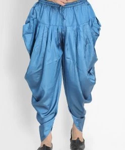 VASTRAMAY Men's Dark Blue Silk Blend Dhoti