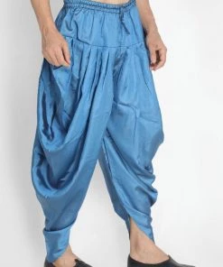VASTRAMAY Men's Dark Blue Silk Blend Dhoti