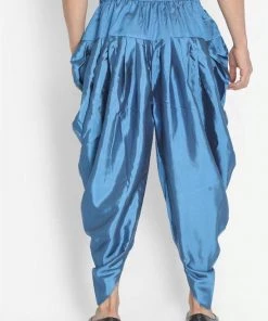 VASTRAMAY Men's Dark Blue Silk Blend Dhoti