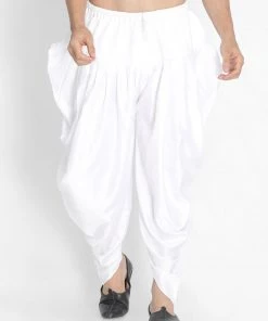 Vastramay Men's White Silk Blend Dhoti