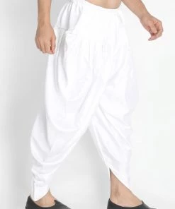 Vastramay Men's White Silk Blend Dhoti