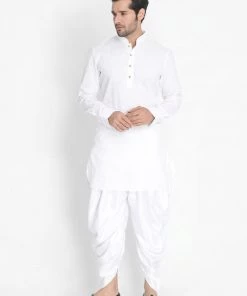 Vastramay Men's White Silk Blend Dhoti