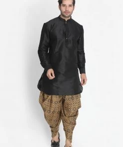 VASTRAMAY Men's Yellow Silk Blend Dhoti