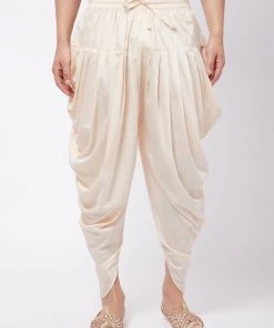 Vastramay Men's Cream Cotton Blend Cowl Dhoti