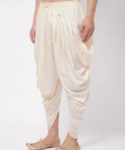 Vastramay Men's Cream Cotton Blend Cowl Dhoti