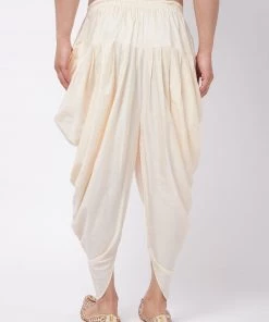 Vastramay Men's Cream Cotton Blend Cowl Dhoti