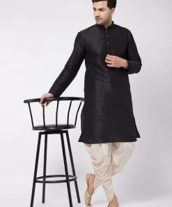 Vastramay Men's Cream Cotton Blend Cowl Dhoti