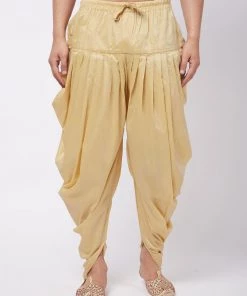 Vastramay Men's Gold Cotton Blend Cowl Dhoti