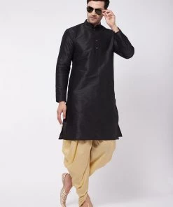 Vastramay Men's Gold Cotton Blend Cowl Dhoti