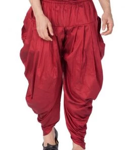 Vastramay Men's Maroon Cotton Silk Blend Dhoti