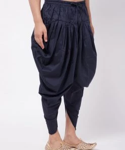 Vastramay Men's Navy Blue Cotton Blend Cowl Dhoti