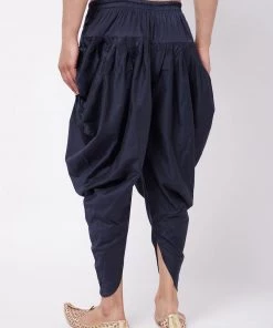 Vastramay Men's Navy Blue Cotton Blend Cowl Dhoti 10 Vastramay Men's Navy Blue Cotton Blend Cowl Dhoti