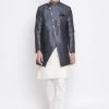Jacket Kurta Sets Vastramay Men's Cream And Grey Viscose Ethnic Combo Set