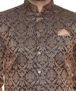 VASTRAMAY Men's Brown Silk Blend Prince Coat Bandhgala/Jodhpuri