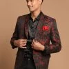 VASTRAMAY Men's Black And Red Color Woven Design Blazer 2 VASTRAMAY Men's Black And Red Color Woven Design Blazer