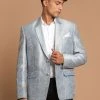 VASTRAMAY Men's Gray Color Woven Design Blazer