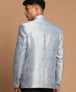 VASTRAMAY Men's Gray Color Woven Design Blazer