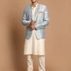 SHRESTHA By VASTRAMAY VASTRAMAY Men's Gray Woven Blazer And Cream Solid Kurta With Pajama Set Shaadi