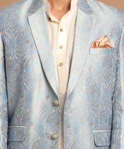 SHRESTHA By VASTRAMAY VASTRAMAY Men's Gray Woven Blazer And Cream Solid Kurta With Pajama Set Shaadi