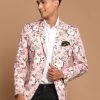 VASTRAMAY Men's Pink Color Floral Printed Blazer Shaadi