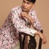 SHRESTHA By VASTRAMAY VASTRAMAY Men's Pink Floral Print Blazer And Cream Solid Kurta With Pajama Set Shaadi
