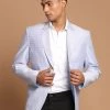 VASTRAMAY Men's Lavender Color Woven Design Blazer Shaadi