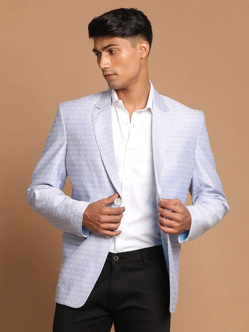 VASTRAMAY Men's Lavender Color Woven Design Blazer Shaadi 3 VASTRAMAY Men's Lavender Color Woven Design Blazer Shaadi