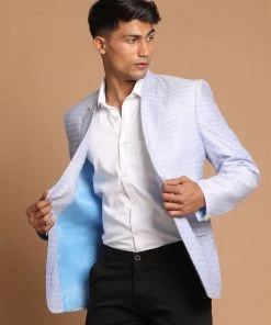 VASTRAMAY Men's Lavender Color Woven Design Blazer Shaadi