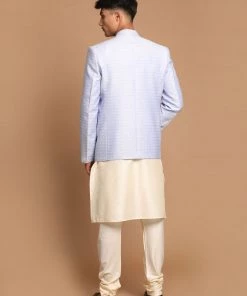 SHRESTHA By VASTRAMAY VASTRAMAY Men's Lavender Woven Blazer And Cream Solid Kurta With Pajama Set Shaadi