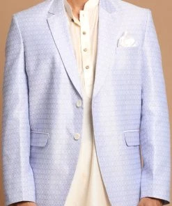 SHRESTHA By VASTRAMAY VASTRAMAY Men's Lavender Woven Blazer And Cream Solid Kurta With Pajama Set Shaadi