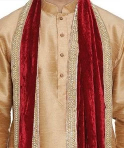 Vastramay Men's Maroon Velvet Dupatta 8 Vastramay Men's Maroon Velvet Dupatta
