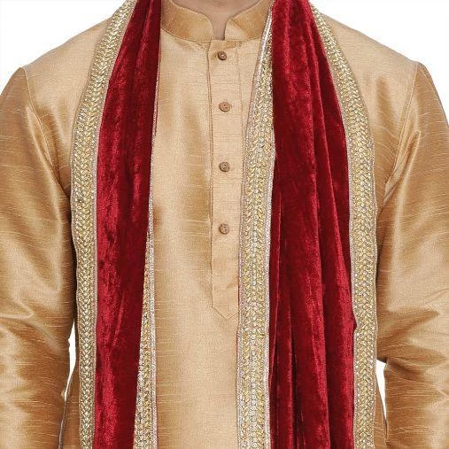 Vastramay Men's Maroon Velvet Dupatta 5 Vastramay Men's Maroon Velvet Dupatta
