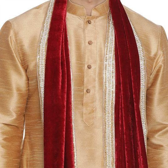 Vastramay Men's Maroon Velvet Dupatta 5 Vastramay Men's Maroon Velvet Dupatta