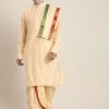 Vastramay Men's Rose Gold Cotton Blend Kurta Dhoti And Dupatta Set Dhoti Kurta Sets