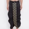 Vastramay Men's Black Silk Blend Embroidered Dhoti