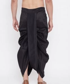 Vastramay Men's Black Silk Blend Embroidered Dhoti