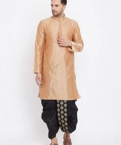 Vastramay Men's Black Silk Blend Embroidered Dhoti