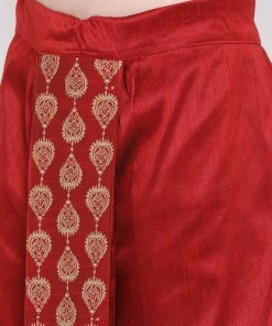 Vastramay Men's Maroon Embroidered Dhoti Pant