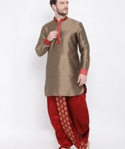 Vastramay Men's Maroon Embroidered Dhoti Pant