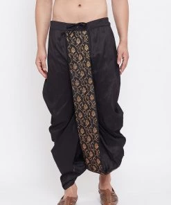 Vastramay Men's Black Silk Blend Embroidered Dhoti