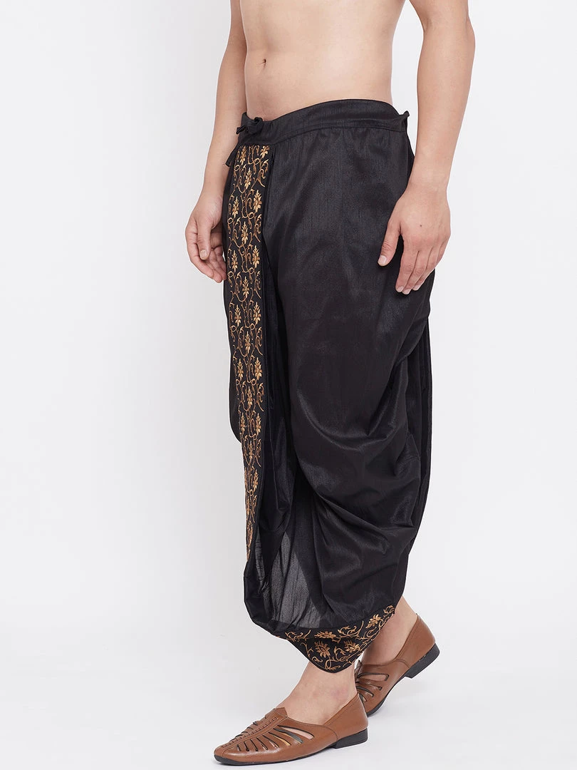 Vastramay Men's Black Silk Blend Embroidered Dhoti 4 Vastramay Men's Black Silk Blend Embroidered Dhoti