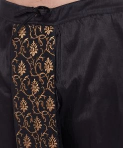 Vastramay Men's Black Silk Blend Embroidered Dhoti 11 Vastramay Men's Black Silk Blend Embroidered Dhoti