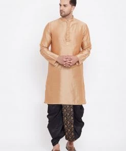 Vastramay Men's Black Silk Blend Embroidered Dhoti 12 Vastramay Men's Black Silk Blend Embroidered Dhoti