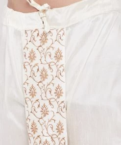 Vastramay Men's Cream Silk Blend Embroidered Dhoti