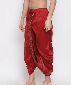 Vastramay Men's Maroon Embroidered Dhoti Pant