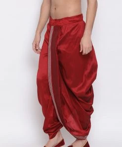 Vastramay Men's Maroon Embroidered Dhoti Pant